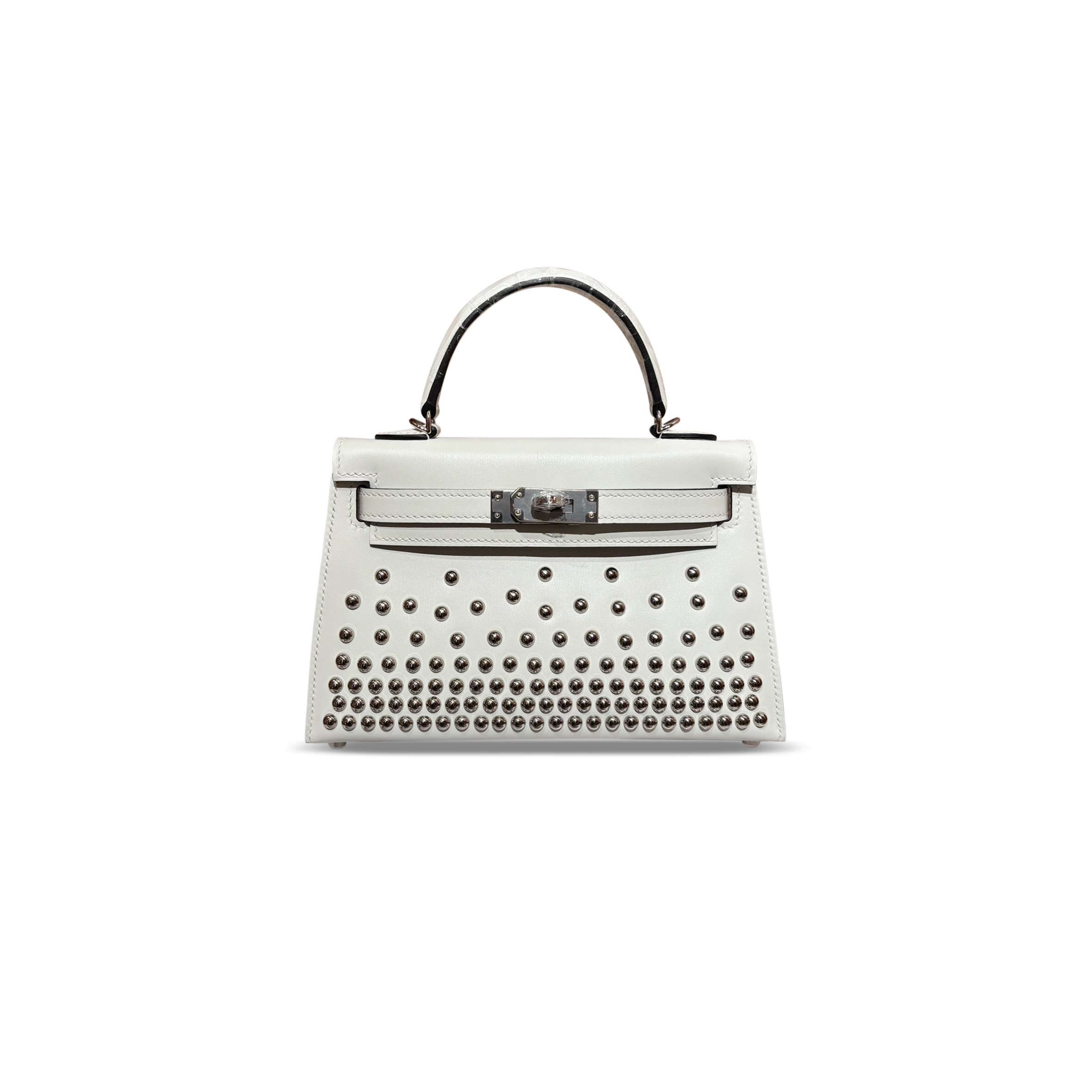 HERMES MINI KELLY BOX STUDDED PALLADIUM HARDWARE  (19*12*5.5cm)